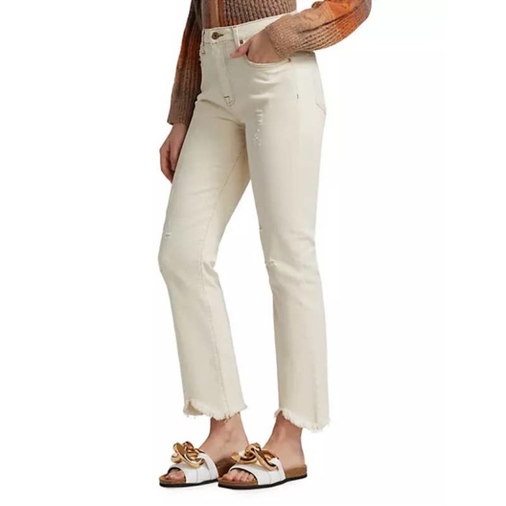 JONATHAN SIMKHAI STANDARD River High Rise Straight Leg Distressed Jeans Tan 29